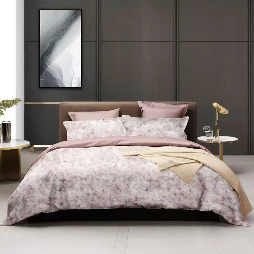 晨雾花间      轻奢贡缎色织提花天丝棉四件套