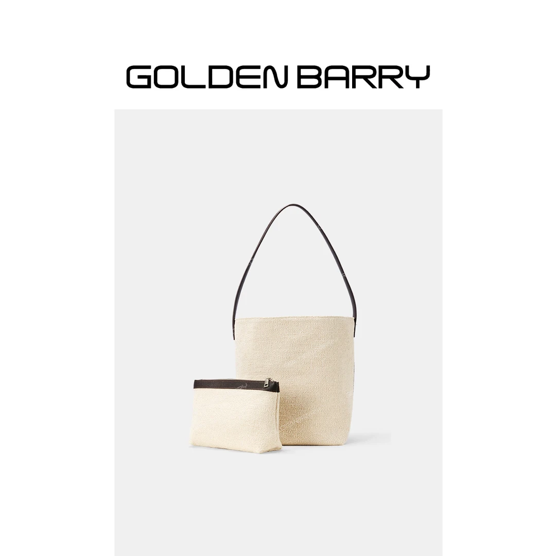 GOLDENBARRY棉麻拼皮水桶包GB063333009