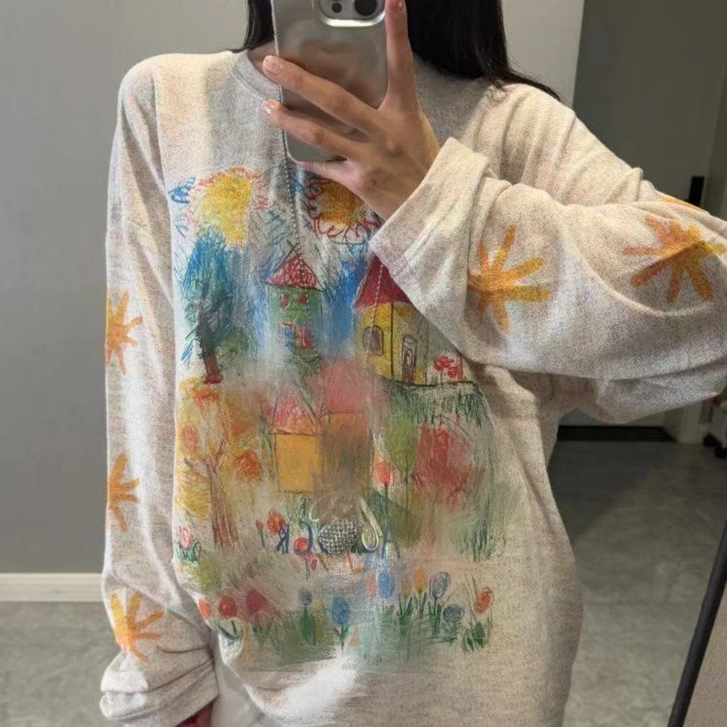 国潮牌彩色手绘涂鸦防晒罩衫女夏季薄纱设计感小众宽松慵懒风上衣