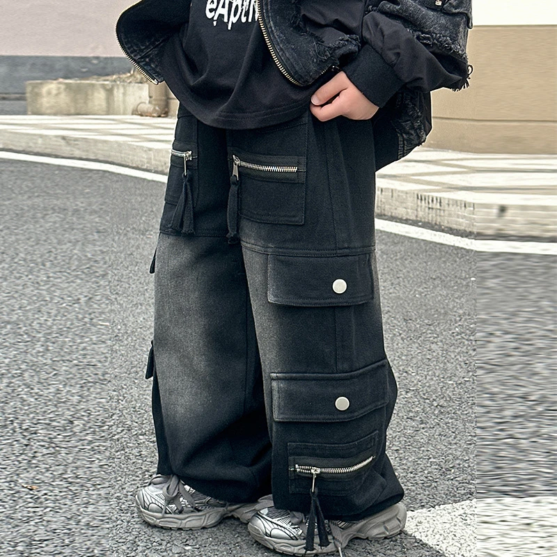 男童帅气牛仔裤2025春季长裤新款韩版洋气工装裤男孩春装休闲裤潮