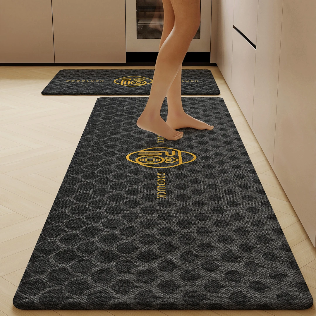 新中式现代高级感厨房地垫防滑吸水吸油脚垫7字形专用地毯可定制