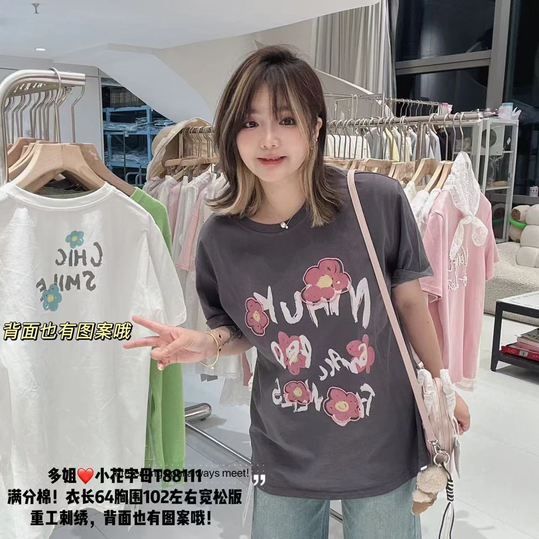 【多姐自卖】清仓❤小花字母短袖T恤88111~清完无！满分棉体恤上衣