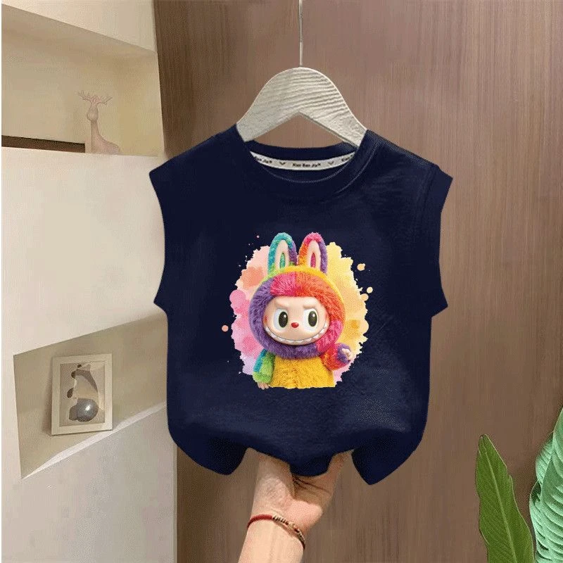 新款拉布布卡通女儿童纯棉T恤洋气夏季小可爱labubu中小童装上衣t