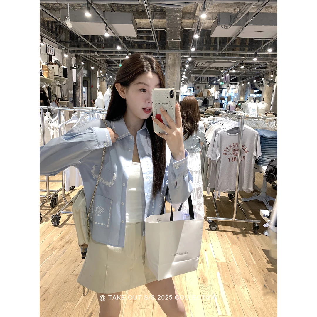 外卖到了「海盐特调」撞色印花长袖衬衫女小众防晒外套WM5ESC10