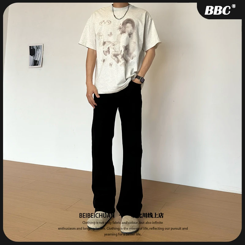 BBC【适合所有体型牛仔裤】男款显高显瘦显腿长直筒微喇弹力长