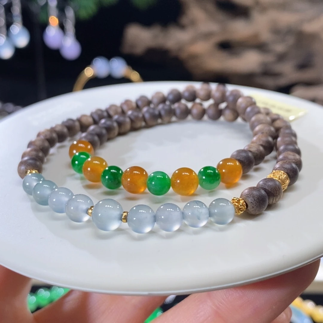 翡翠18K金镶嵌颈饰双圈