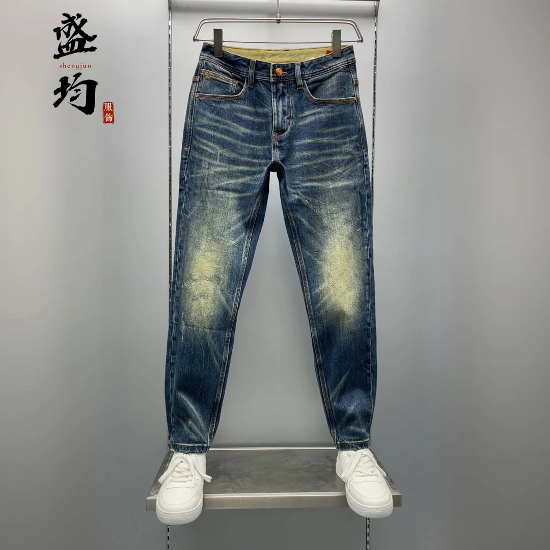 盛均牛仔裤男小直脚修身弹力2025春秋欧货新款重工洗水工艺牛仔