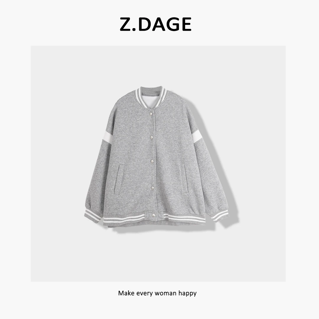 z.dage-‘韩学’时尚韩版街头慵懒感下摆条纹拼色外套-81419