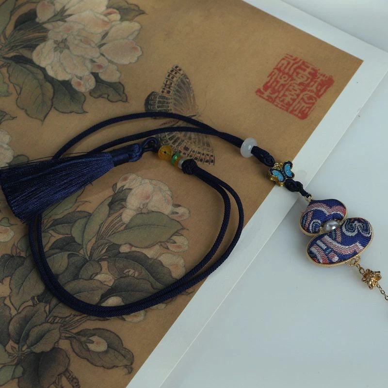 铜合金亚克力项链 国风新款纯手工宋锦制作古风汉服葫芦璎珞新中