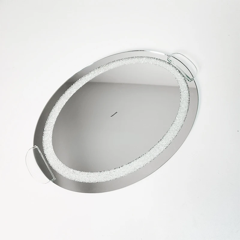 【30x40cm】摩瑟DP【碎钻椭圆镜面托盘】XJDF花瓶摆件玻璃花盆