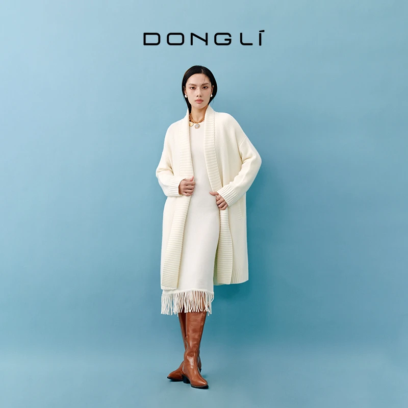 东黎 山羊绒 女士秋冬季羊绒开衫宽松休闲纯色气质长袖4584