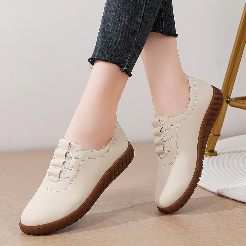 专柜款真皮牛筋底舒适女鞋平底鞋秋季单鞋女加绒棉鞋女士妈妈鞋