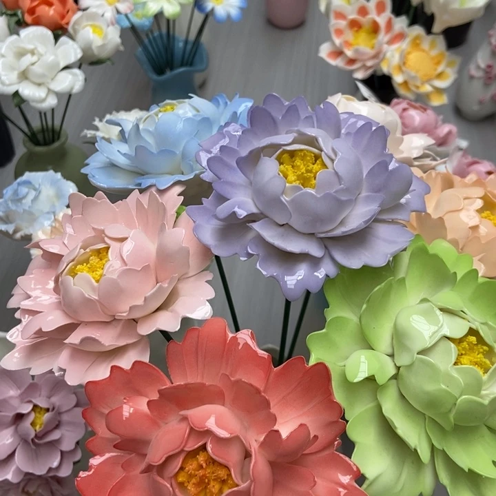 陶瓷手工制作陶瓷花7朵