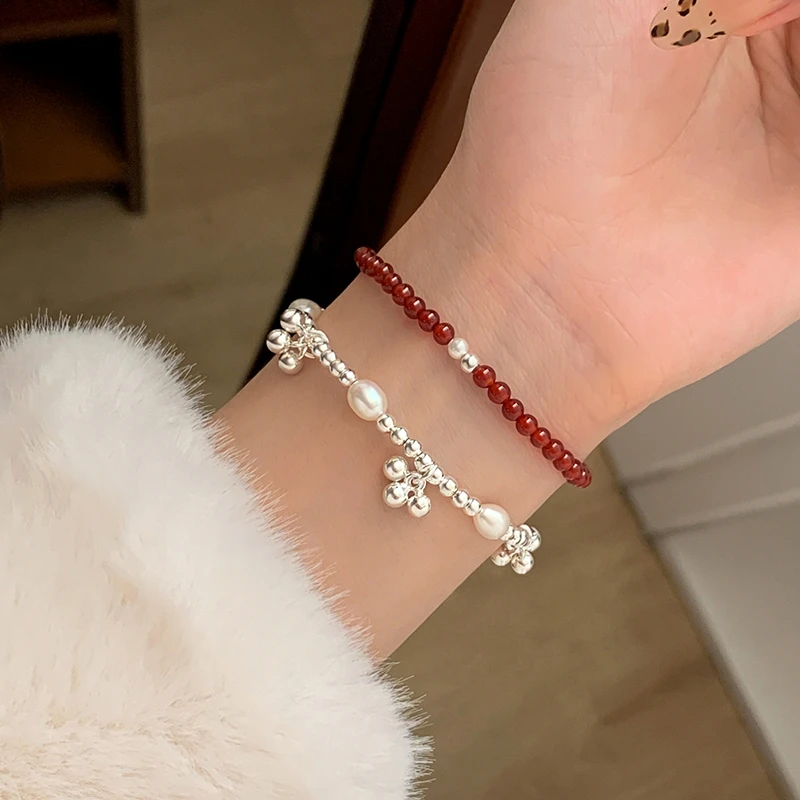 925银仿珍珠手链 纯银红色手串女2025蛇本命年过新年闺蜜手镯小众