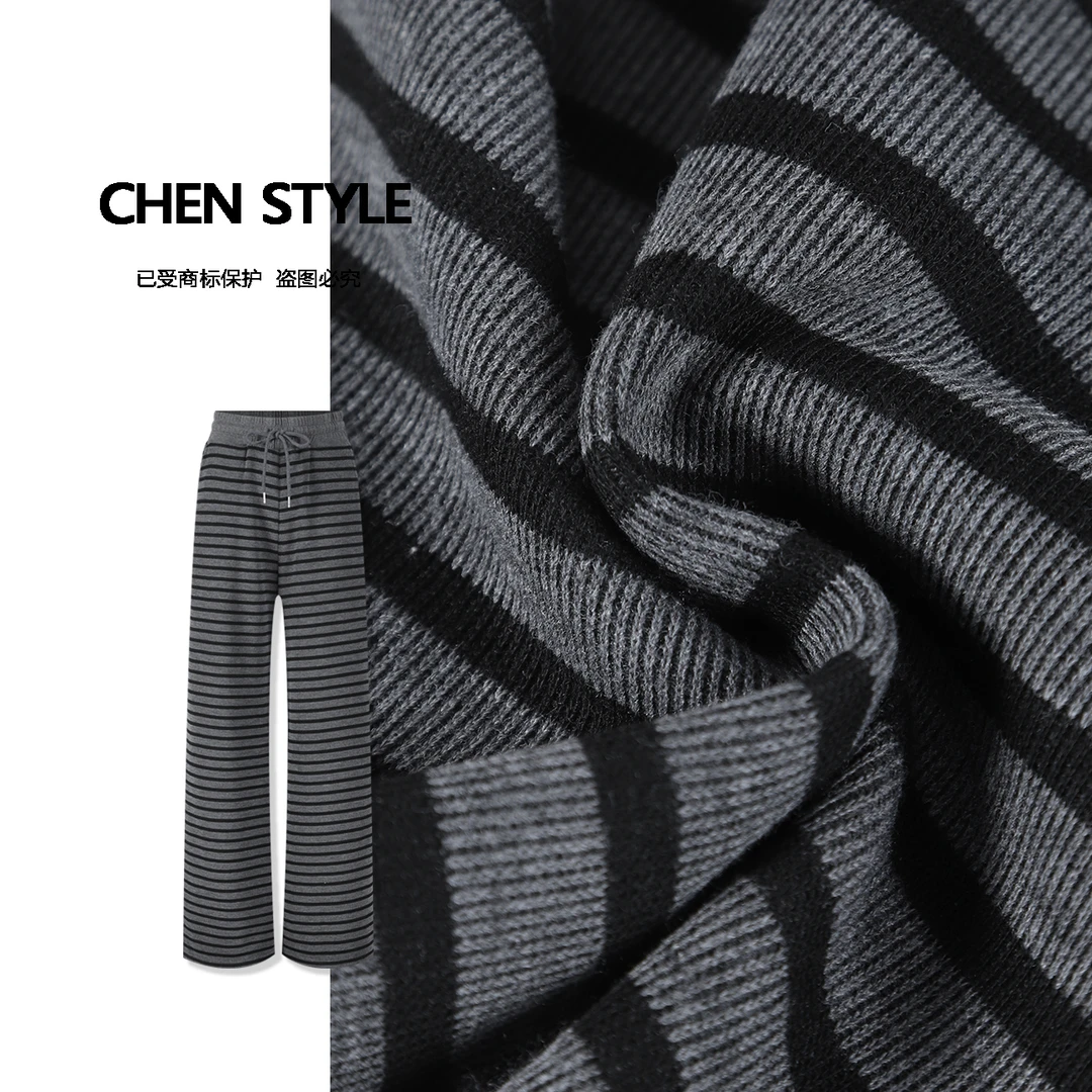 楚楚君~【线条韵律】K32303春款百搭慵懒风时尚条纹休闲裤