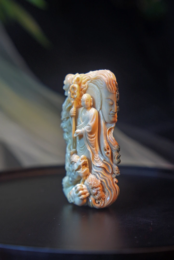 天然猛犸牙/手工雕刻/地藏王/特色咖料/文玩收藏
