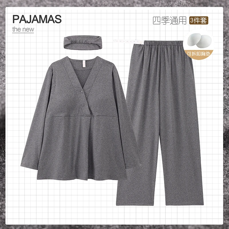 带胸垫可外穿月子服孕妇夏秋季薄款家居服