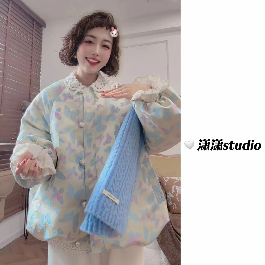 【蝴蝶翩翩】【羽绒服】潇潇定制面料百搭圆领泡泡袖冬季羽绒服XW0007