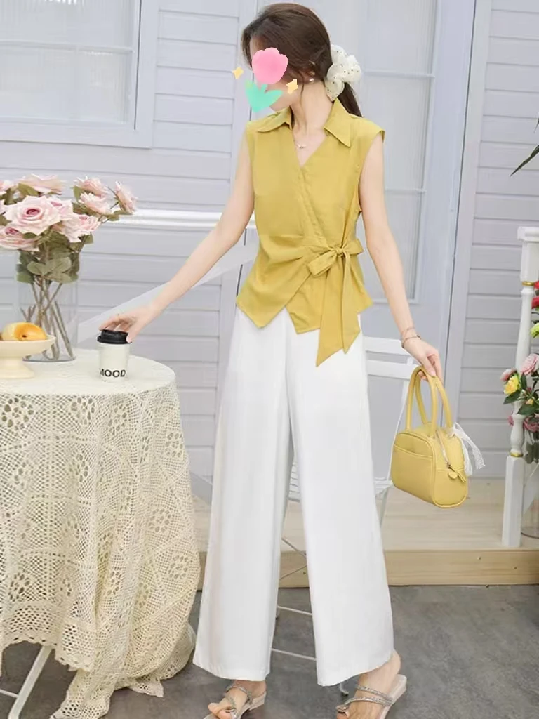 2025夏季新款时尚V领收腰短袖衬衫女百搭洋气质减龄小个子上衣