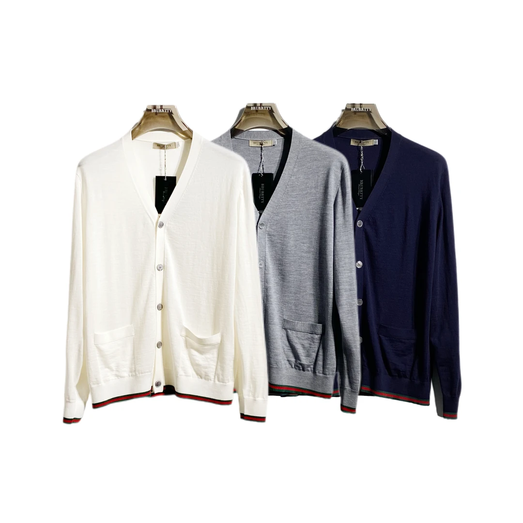 【奢潮定制】 0100 秋季男士V领撞色拼接轻奢时尚超细羊毛开衫毛衣