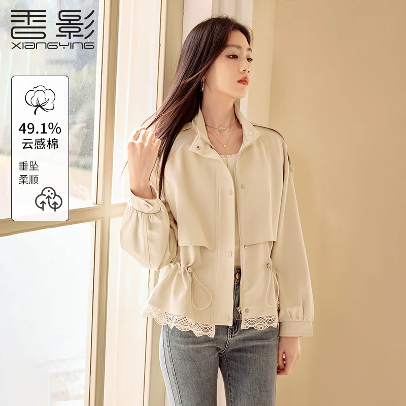 F851053风衣香影欧若假日风小个子风衣短款25春新款收腰