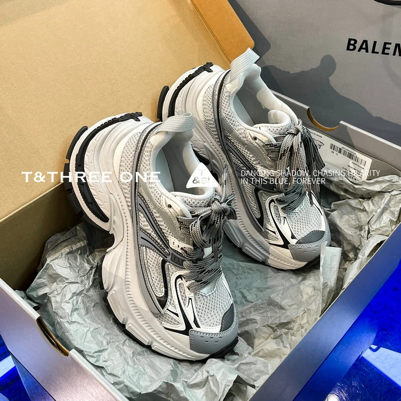 T&31厚底老爹鞋女2025春季新款真皮小个子增高潮流运动鞋