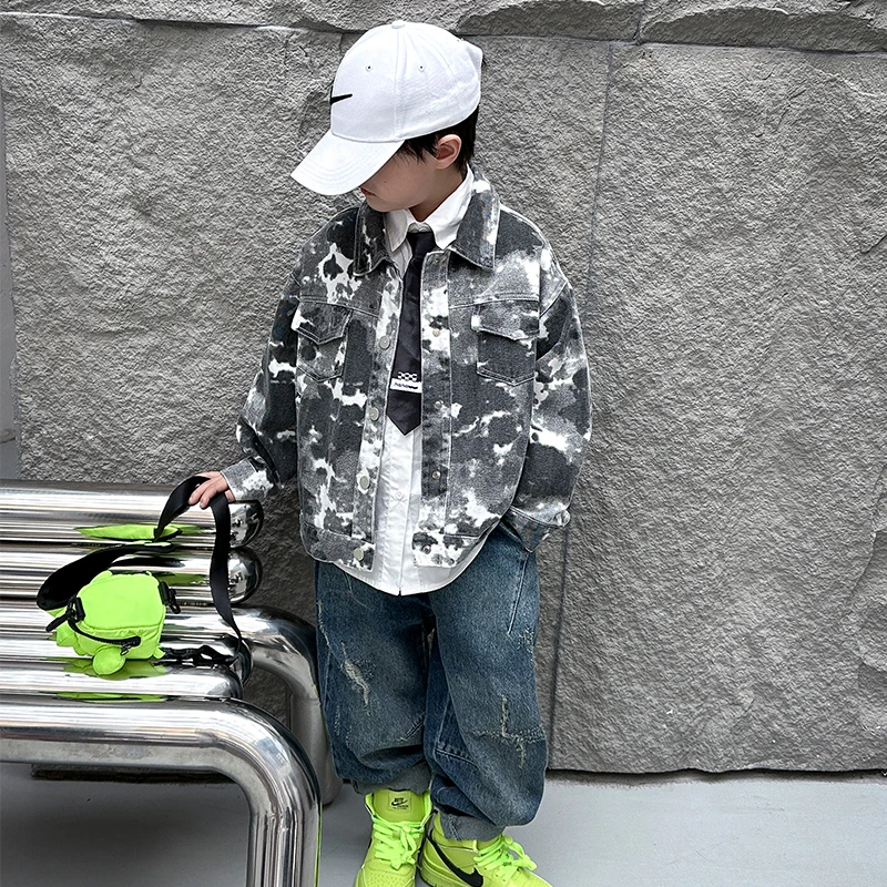 2025儿童春季新款男童休闲外套复古时尚牛仔外套洋气/WTW282   L