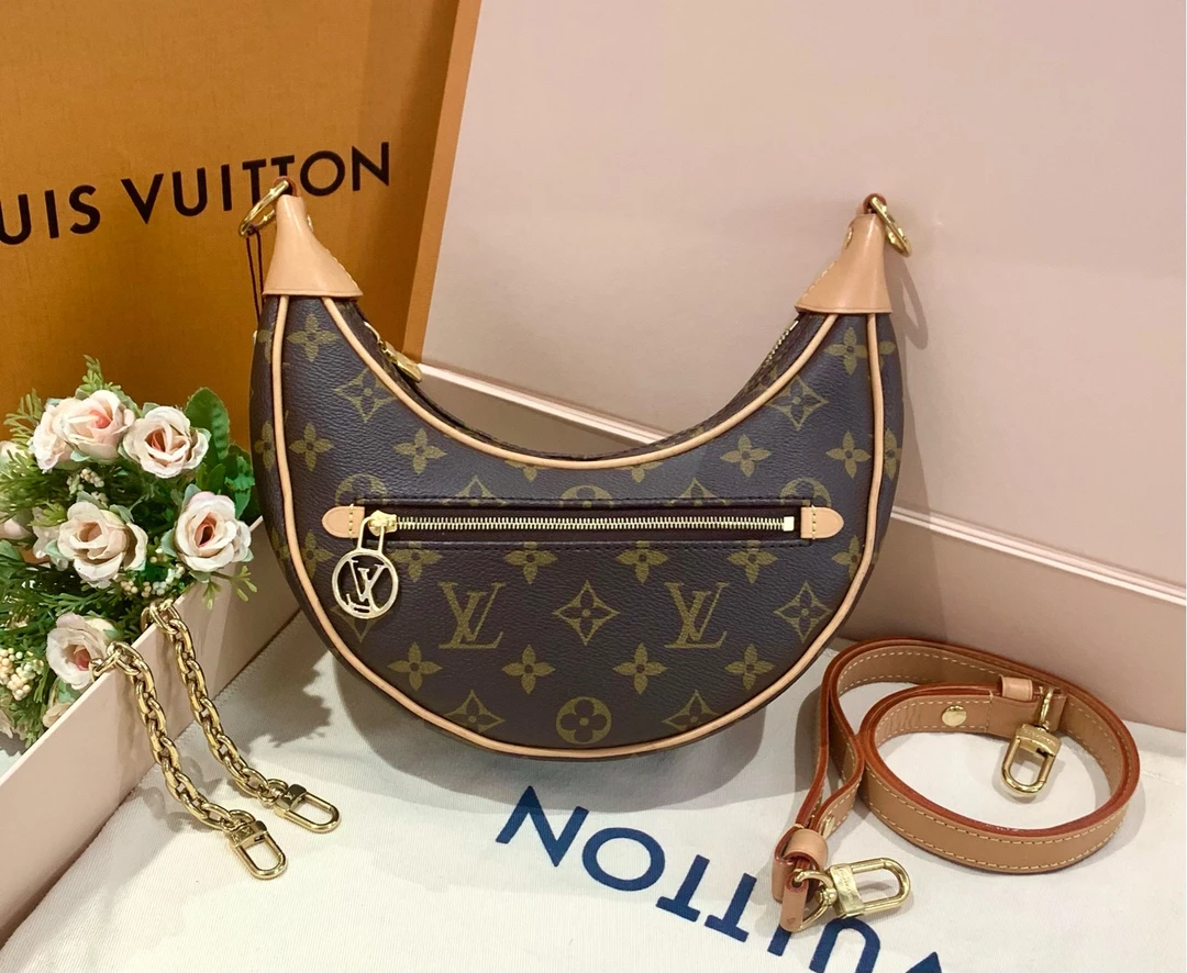 99新 LouisVuitton/路易威登 老花Loop豌豆包芯片款/9454单肩时尚