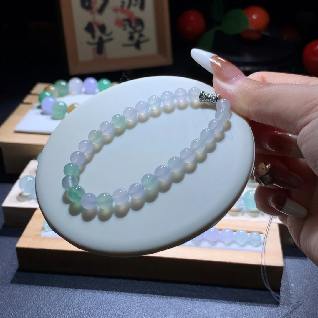 翡翠手串未镶嵌特价细腻马卡龙5*6m m