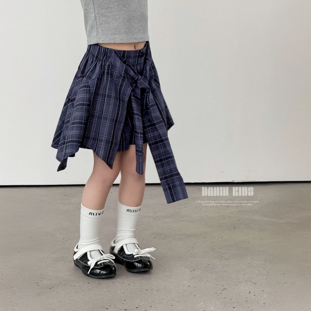 【嗒囜】甜美元气UP↑ 100棉柔软透气 女童夏装格子不规则绑带短裙裤