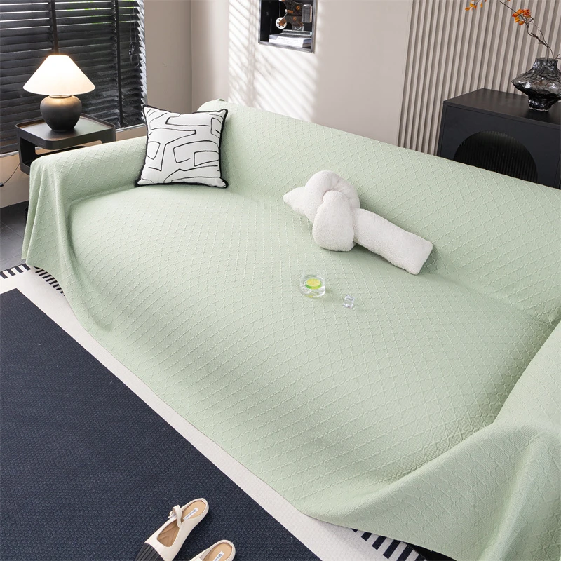 沙发盖布夏季凉感冰丝沙发巾奶油风坐垫子防滑套罩高级感盖毯霜华