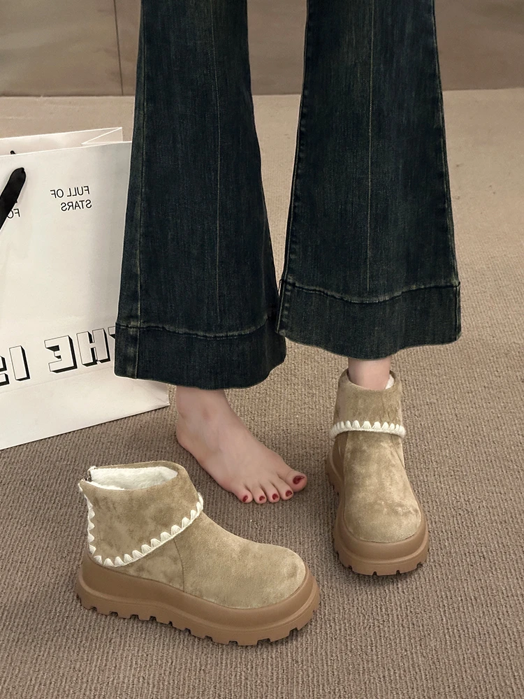 复古厚底雪地靴女款2025秋冬新款加绒加厚增高保暖勃肯短靴马丁靴