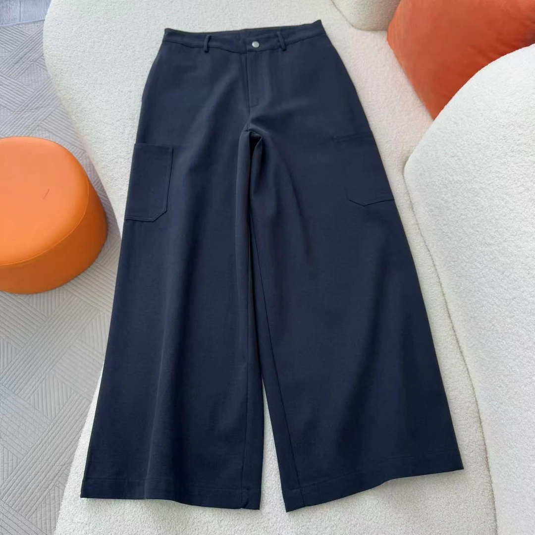 春季女棉质高腰长裤通勤阔腿裤直筒裤