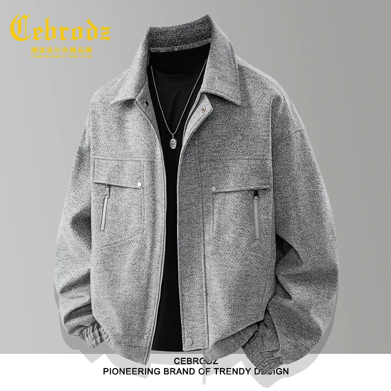 法国Cebrodz复古商务夹克男秋冬季潮牌宽松休闲翻领防风百搭外套
