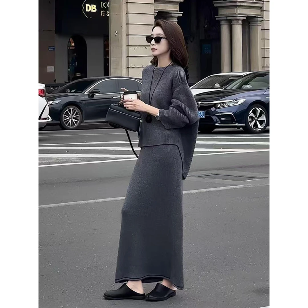 正品哥家新款2025秋冬季慵懒松弛感羊毛针织毛衣半身裙两件套装裙