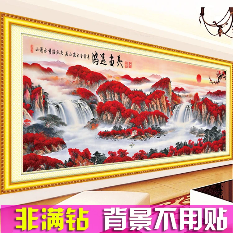 手工鸿运当头钻石画半钻砖石绣客厅山水风景画点钻十字绣2025新款