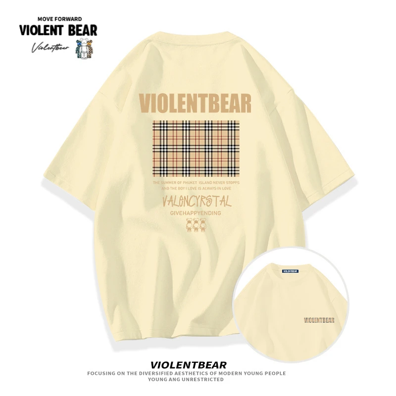 暴力熊短袖男T恤纯棉重磅高级感男装宽松圆领时尚男生穿搭衣服