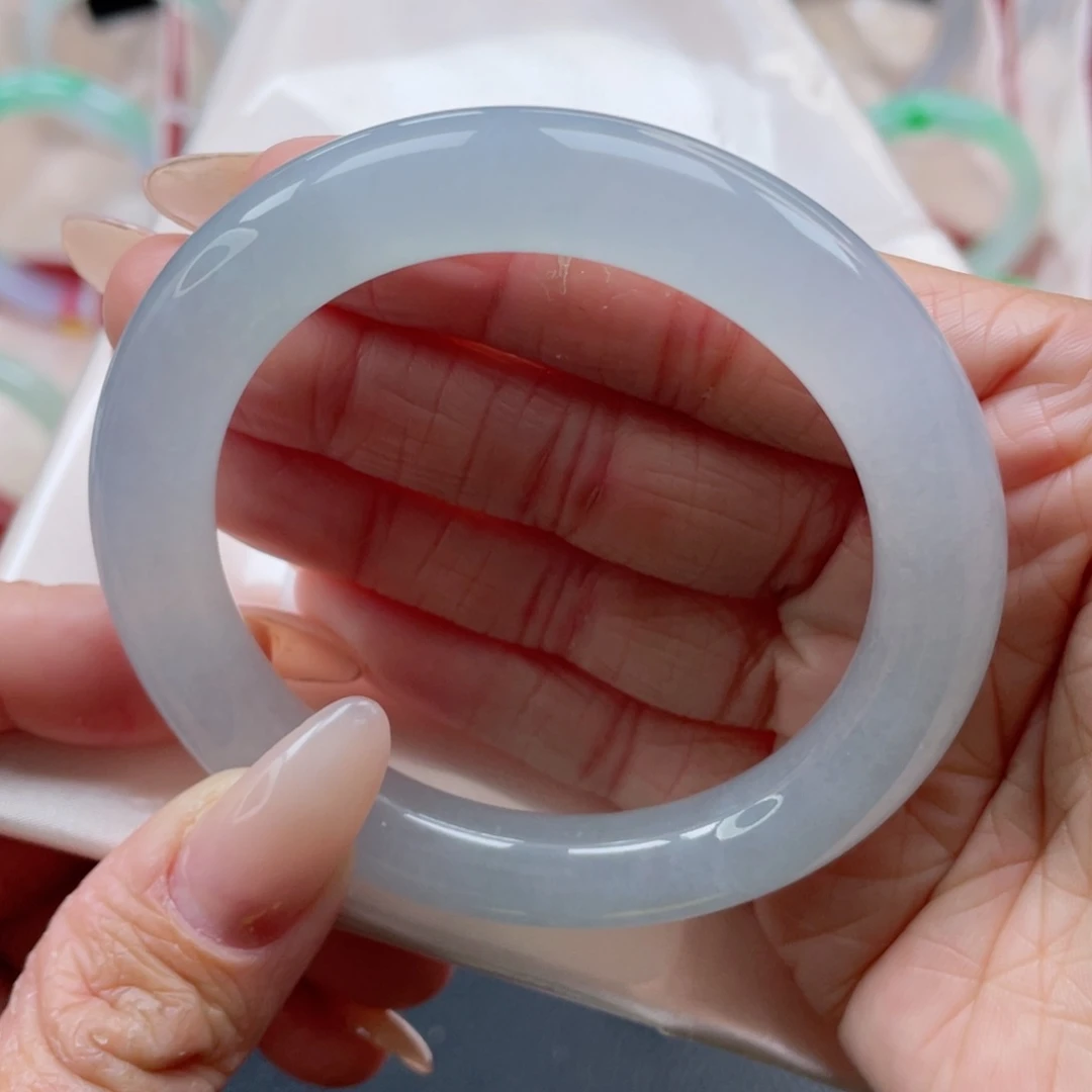 未镶嵌手镯翡翠55.3圈 冰晴蓝 荧光棒 种位一致 37号