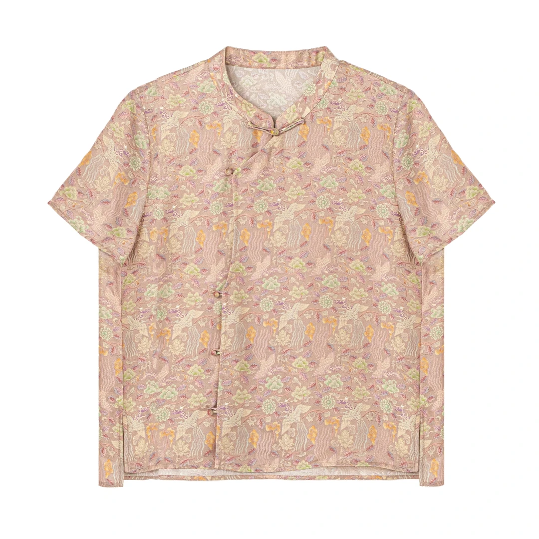 【若熙】新中式国风优雅气质立领提花短袖薄款上衣女夏季A512398