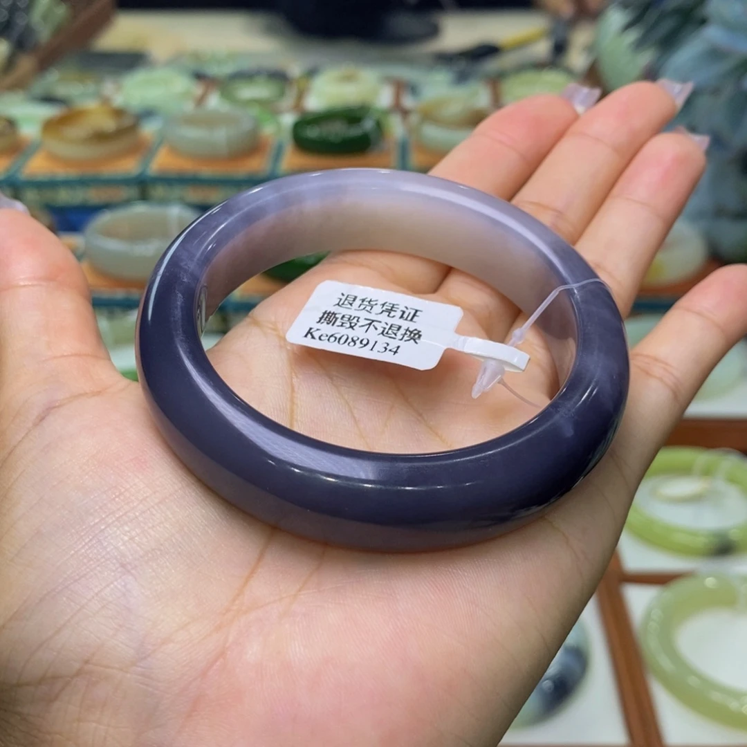 和田玉未镶嵌手镯和田玉帝王紫白57