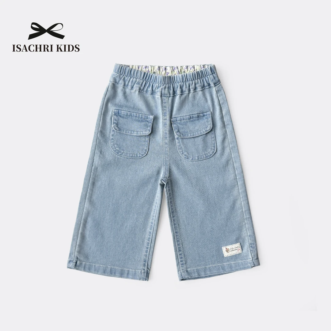 晶晶家【现发】黛米九分阔腿裤女童牛仔裤夏宝宝软牛仔休闲裤 IS488