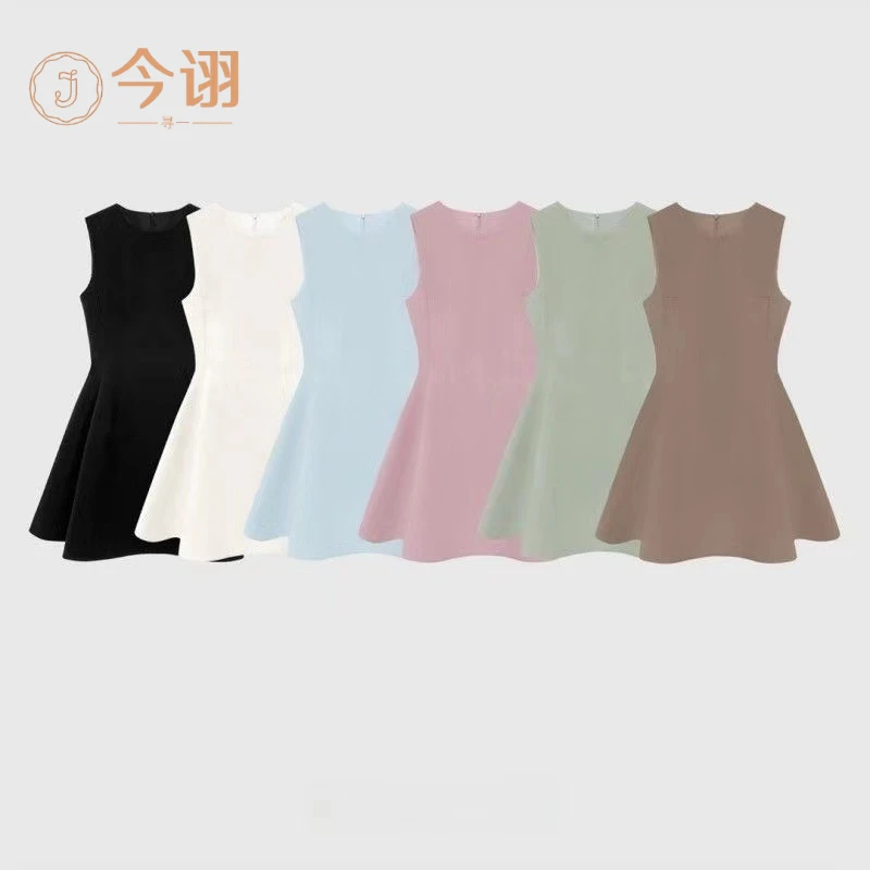色无袖背心连衣裙女2025夏新款气质收腰显瘦A字裙高级感短裙子