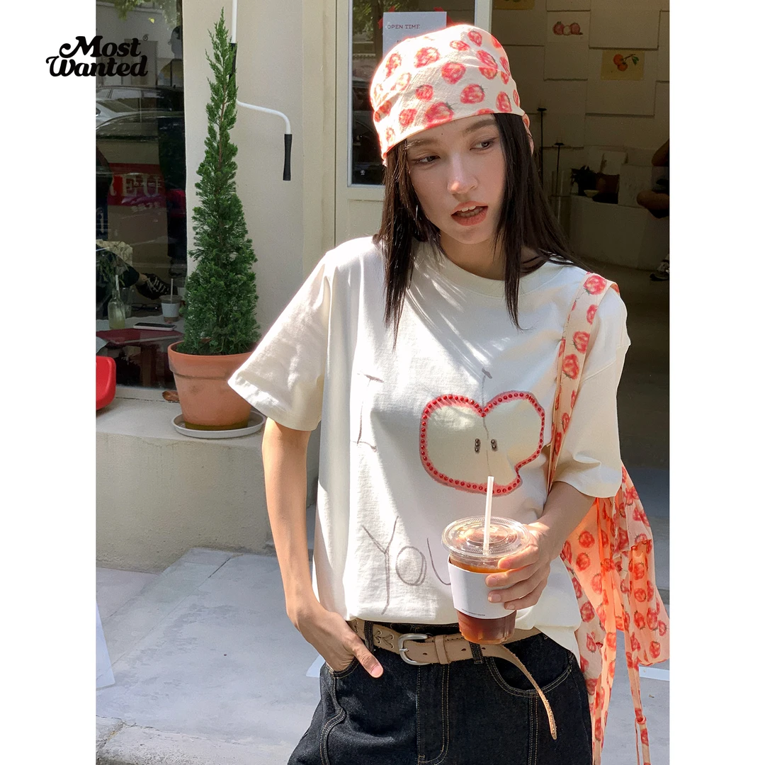 MostWantedIAPPLEYOU爱心涂鸦圆领短袖