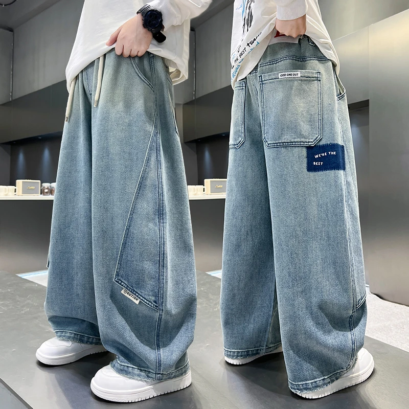 男童牛仔裤宽松春秋嘻哈2025中大童休闲韩版长裤洋气儿童裤子潮流