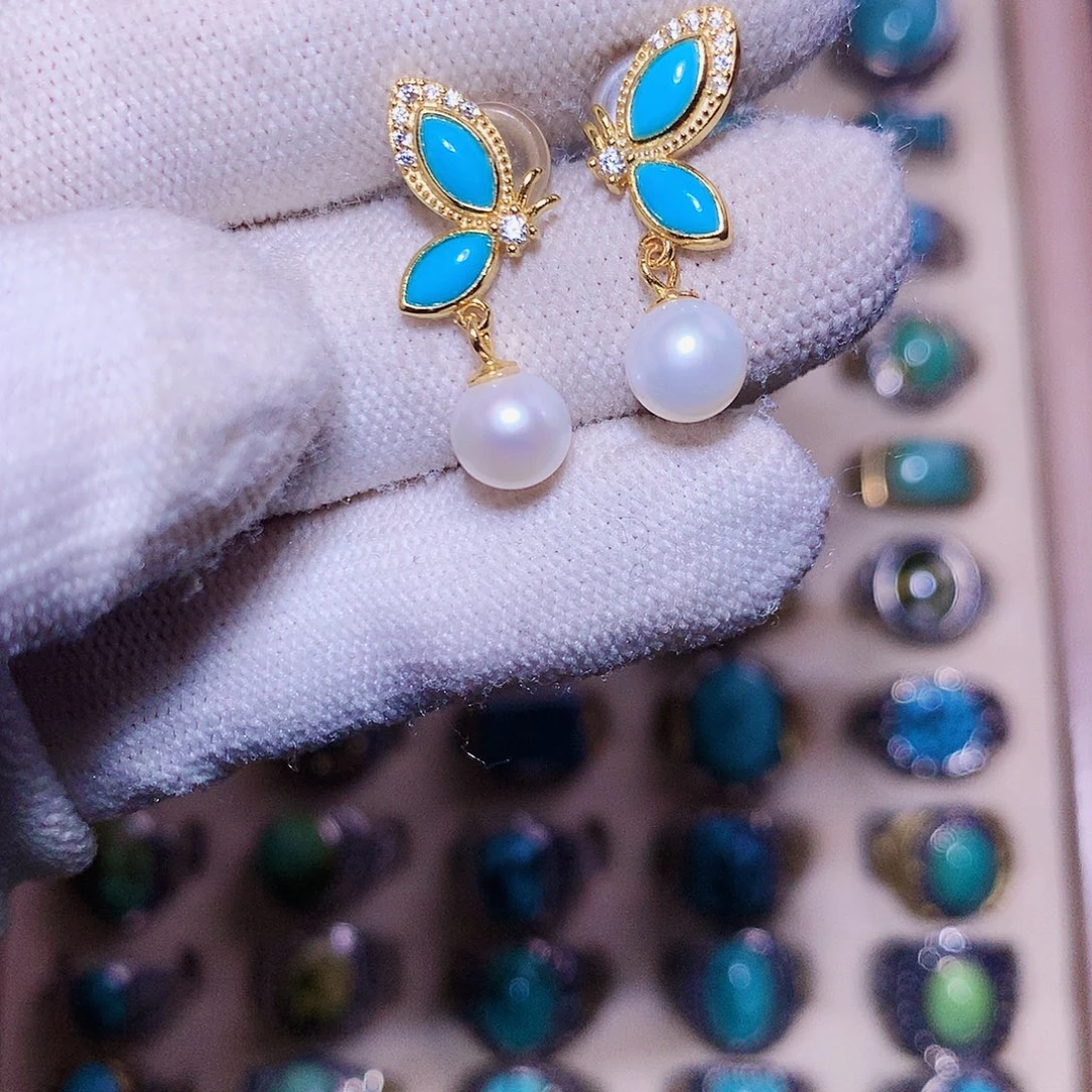 随***飞绿松石银S925镶嵌挂件