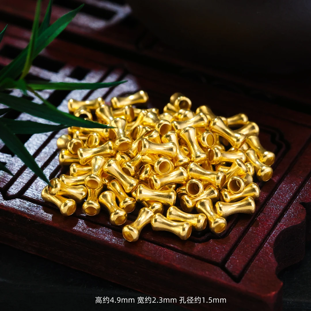 【原创团购】5根18K金进口工艺光面小骨头隔珠金管DIY手串项链配件C