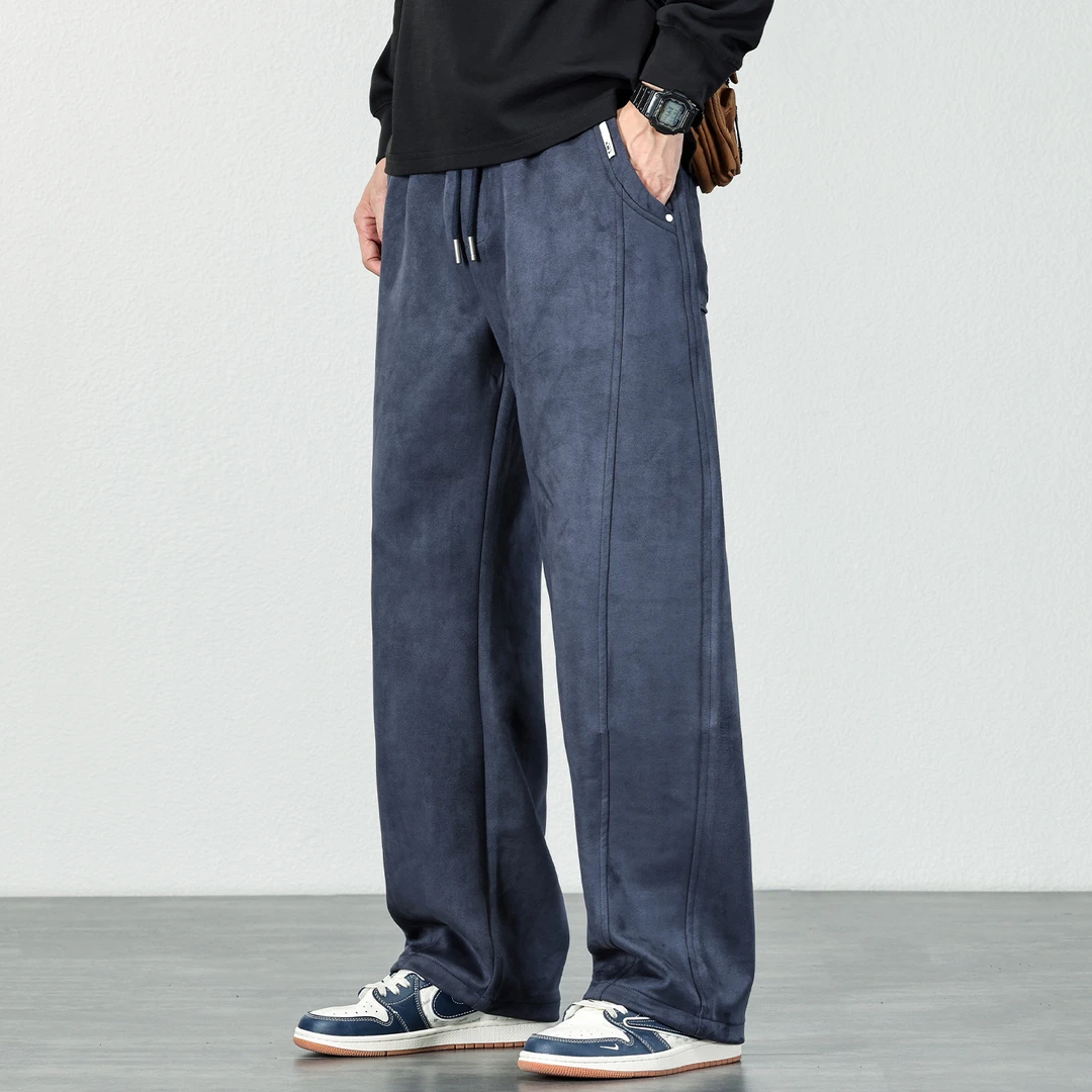 2025秋冬新品麂皮绒百搭休闲裤男士潮流宽松舒适亲肤直筒阔腿裤子