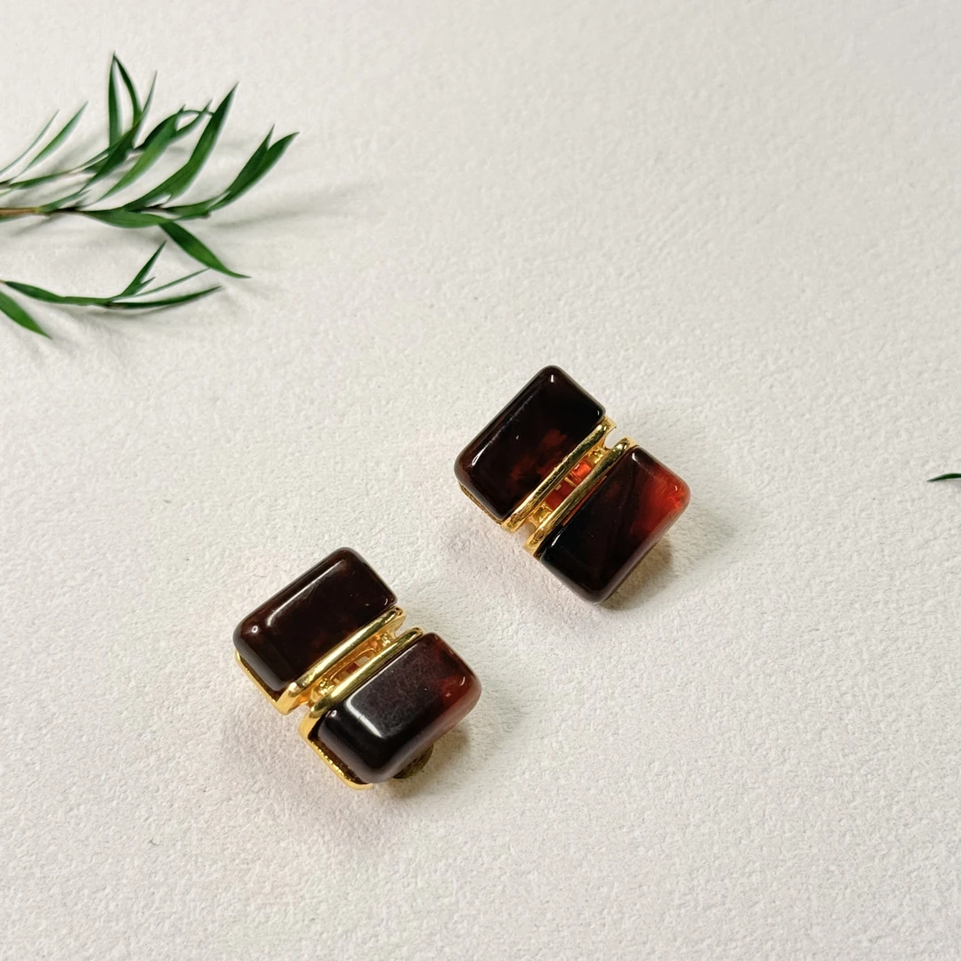 铜合金玻璃耳饰 【六六中古】孤品复古耳夹ap7991