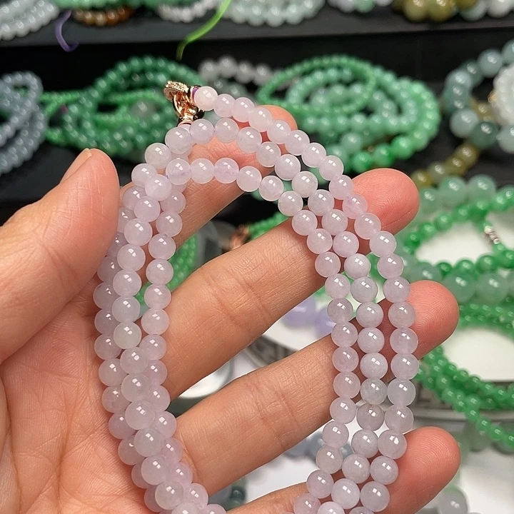 翡翠未镶嵌手链卡5+淡紫项链