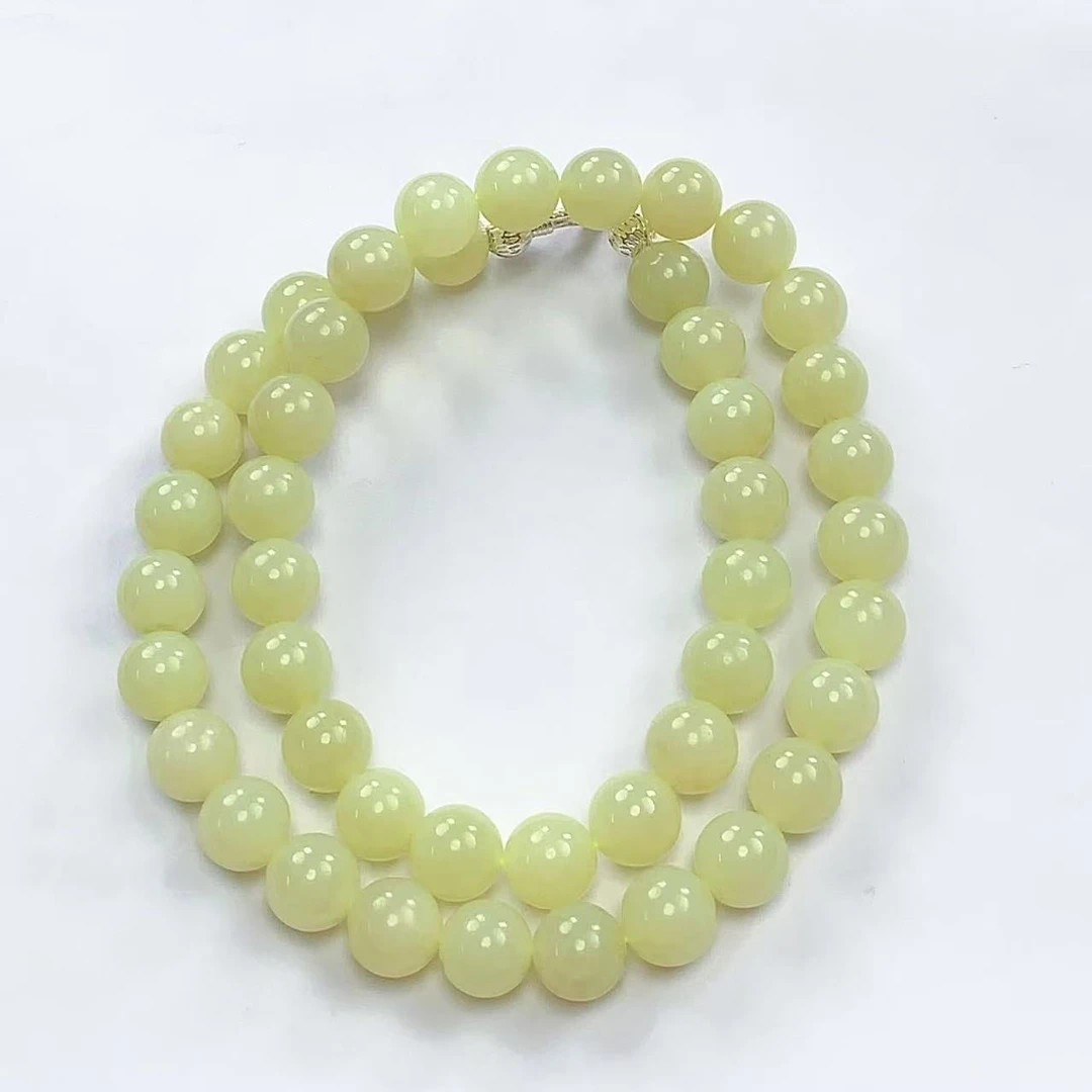 HW【新疆源产地发货】天然和田玉黄玉项链9-10mm圆珠时尚百搭 XJ126